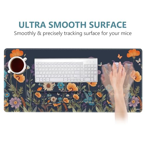 DINKY Desk Mat Keyboard Mouse Pad Set, Large Gaming Mouse Pad +Keyboard Wrist Rest +Mousepad with Wrist Rest +Coaster, Ergonomic Non-Slip 4 in 1 Combo, Flowers Plants Butterflies - color: Flowers Plants Butterflies