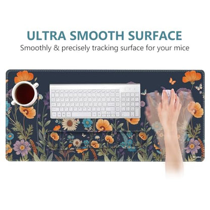 DINKY Desk Mat Keyboard Mouse Pad Set, Large Gaming Mouse Pad +Keyboard Wrist Rest +Mousepad with Wrist Rest +Coaster, Ergonomic Non-Slip 4 in 1 Combo, Flowers Plants Butterflies - color: Flowers Plants Butterflies
