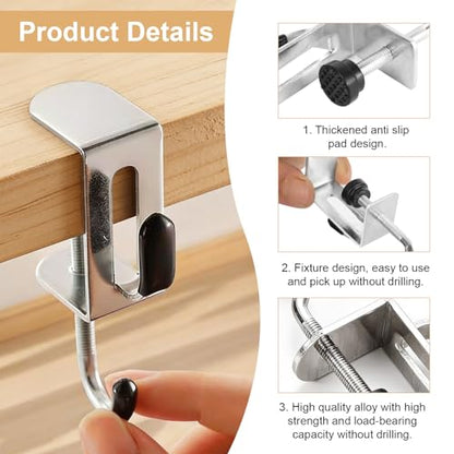 8PCS Desk Hook, Under Desk Handbag Hanger Purse Hook Holder for Table, Backpack Hanger Purse Holder for Desk Adjustable Can Hook Bags, Headphone Holder, Umbrellas, Cups and Keys