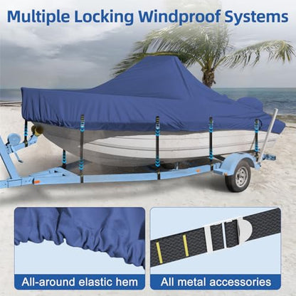 Center Console Boat Cover, 900D Heavy Duty Boat Center Console Cover, Waterproof Boat Covers 22-24 FT with Motor Cover and Metal Windproof Adjustable Buckle, Navy - color: Navy, size: 22'-24' Length , Beam Width up to 116" W