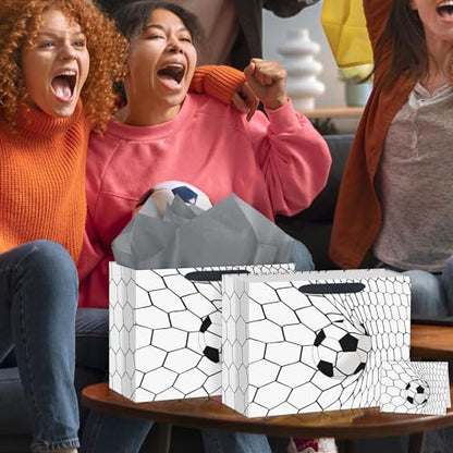 Hooqict Large Soccer Gift Bag Soccer Birthday Gift Bag with Handles, Wrapping Paper, Greeting Card for Kids Boys Teens Men Sports Themed Birthday Goodie Treat Party Favors - color: Soccer