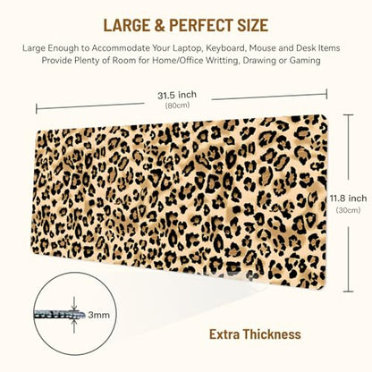 Mousepad Desk Mat Gaming Large Keyboard Cute Office Desktop Computer Laptop XXL Long Big Kawaii Aesthetic Girly Pretty Design Women Girl Gamer Oversized Wide 30x12'' Mousepad, Leopard - color: Leopard