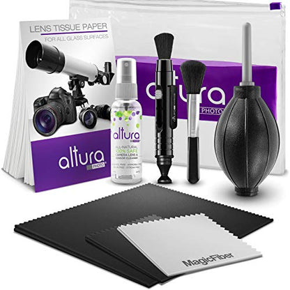 Altura Photo Camera Cleaning Kit - All Natural Lens Cleaner, Brush, Pen, Blower, Microfiber Cleaning Cloths, Tissue Wipes for Canon Nikon Sony Fuji Olympus Pentax Sigma Tamron DSLR Mirrorless Cameras - style: w/ 2oz. All Natural Cleaning Solution
