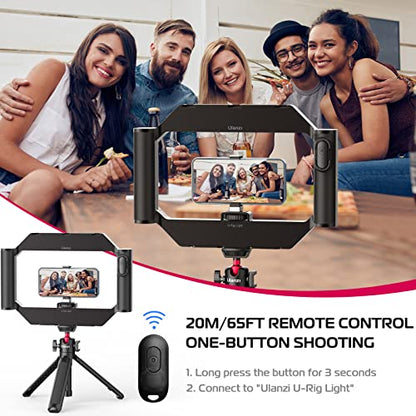 ULANZI Smartphone Video Rig with Light, U-Rig Light Cell Phone Handheld Stabilizer with Ring Light 2500K-9000K CRI 90+ for Filmmaking Live Steam YouTube Video Recording, with 5000mAh Build-in Battery - size: 280*51*195mm