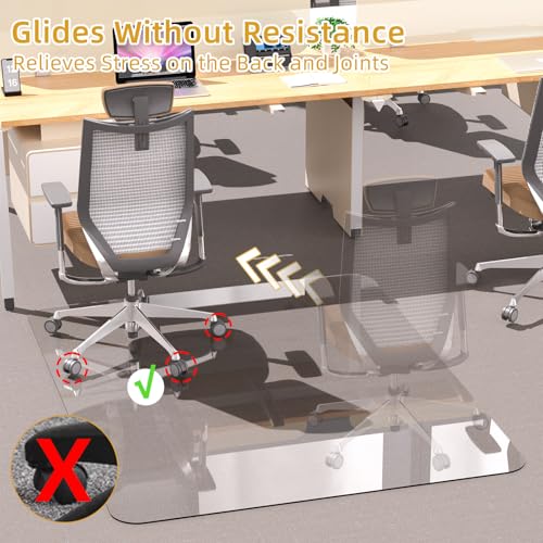 Tempered Glass Chair Mat 48" x 32",1/5" Thick for Office Desk,Rolling Chair Mat for Carpet, Odorless, Easy to Clean with 4 Non-Slip Pads for Carpet & Hardwood Floors - size: 48" x 32"