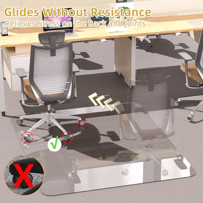 Glass Chair Mat Heavy 54" x 32" -1/5" Thick Premium Tempered Glass Duty Hard Glass Chair Mats -for Office Chair on Carpet or Hard Floor with 4 Anti-Slip Pads - size: 54" x 32"