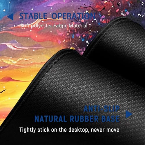 Large Mouse Pad + Keyboard Wrist Rest Set, Extended Gaming Mousepad (31.5X11.8 inch) with Non-Slip Rubber, Ergonomics Memory Foam Mouse Wrist Rest Support, Night View Pattern XXL Desk Pad - color: Yu-Mouse Pad-3-B35