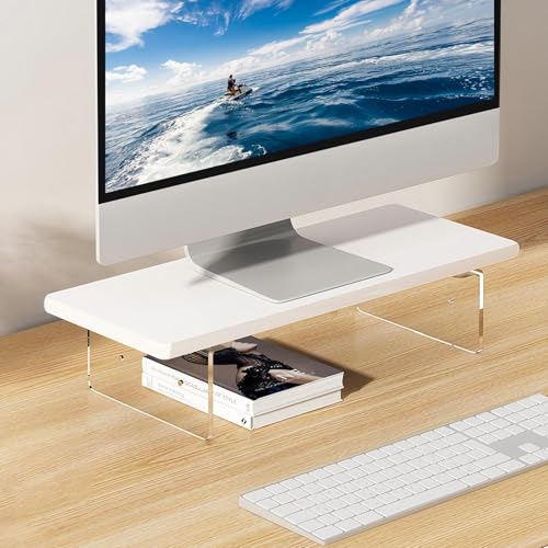 Monitor Stand Riser 2.16/3.34 Inch 2 Height Adjustments Acrylic Stand with Installation Tool, Desk Organizer Accessories Office Desk Storage Rack Screen/PC/Printer/Laptop Riser 7.8 x 15.7 Inch (White) - color: White