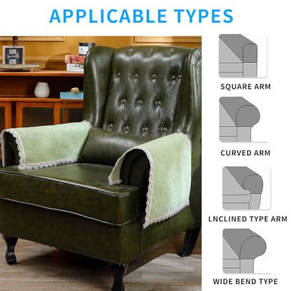 MINJIATEX Couch arm Covers,Non-Slip lace Sofa arm Covers Set of 2 Washable Sofa armrests Cover for Living Room Recliner Chair arm Cover Protectors for Leather armrest (FH-Sage Green) - color: Fh-sage Green