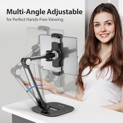 AboveTEK Tablet Stand, Multi-Angle Adjustable iPad Stand Holder, 360° Swivel Tablets Stand Aluminum Desk Mount Fits 4”-11"(Diagonal) iPad/mini/Air/Pro for Business Kiosk Office – Black - color: Black