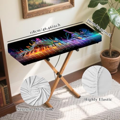 Nuxovilar Stretchy 88 Keys Keyboard Piano Dust Cover, Dust - Proof Elastic Milk Silk with Colorful Sound Wave Visuals for Digital Pianos - color: VC04236-B