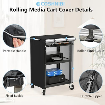 COSHNIBI AV Cart Cover, Heavy Duty Waterproof Rolling Media Cart Cover for Multi-Functional Media Carts/Metal Computer Presentation Stand with Wheels,29" L x 19" W x 40" H,Black - size: 29"L x 19"W x 40"H