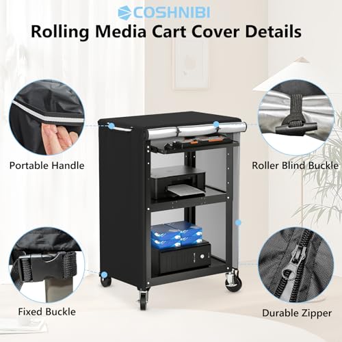 COSHNIBI AV Cart Cover, Heavy Duty Waterproof Rolling Media Cart Cover for Multi-Functional Media Carts/Metal Computer Presentation Stand with Wheels,25" L x 19" W x 40" H,Black - size: 25" L x 19" W x 40" H
