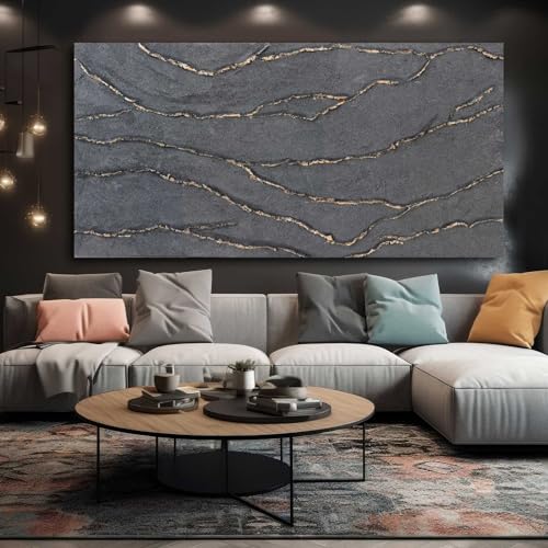 XIANSHOU Canvas Wall Art Hand Painted Large Gold and Grey Abstract Painting Textured Wall Decor 29"x58" Home Artwork Decoration for Living Room Office Bedroom Dining Room - color: Black and Gold, size: 48"L x 24"W