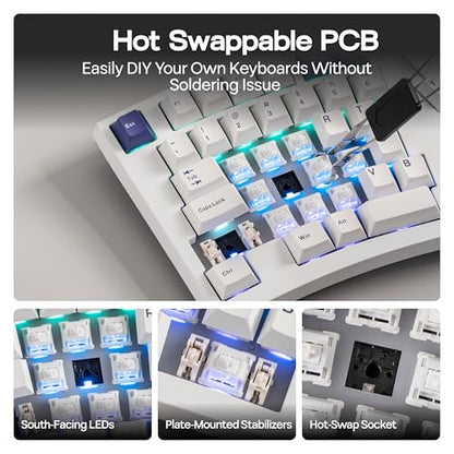MechLands Feker Alice98 Ergonomic 98 Keys Custom Mechanical Keyboard, VIA Programmable, USB-C Wired Gaming Keyboard, Hot Swappable, 5 Layer Paddings, Control Knob, NKRO, RGB for Win/Mac (White) - color: White
