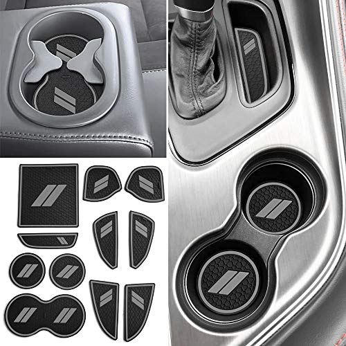 Auovo 11pcs Anti-dust Mats for Challenger Accessories 2015-2023 Custom Interior Cup Holder Inserts Door Pocket Center Console Liners for Challenger 2021 (Gray) - color: Gray