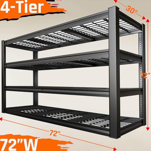 30" D Storage Shelves, 72" W Garage Shelving Heavy Duty Metal Adjustable Garage Shelves, Shelving Units Industrial Shelving for Warehouse, 72" W x 30" D x 72" H,Black - size: 72"Wx72"Hx30"D | 4 Tier