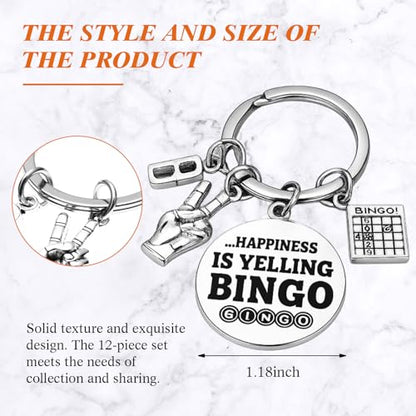 Nosiny 12 Pcs Bingo Lover Gift Stainless Steel Keychain Bulk Game Player Lovers Gifts Digital Game Keychain for Gambler - style: Happiness