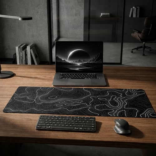 AQQA Mouse Pad,Extended Large Gaming Mousepad mat with Non-Slip Rubber Base,Topographic Map Lines Contour Geographic Background,for Gaming Office Laptop Computer Men Women(29.5x16 Inch,Black) - color: Black, size: 16L x 29.5W inches