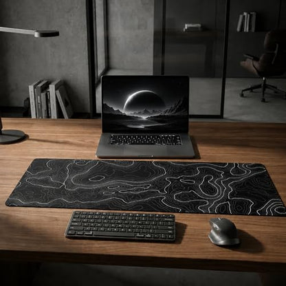 AQQA Mouse Pad,Extended Large Gaming Mousepad mat with Non-Slip Rubber Base,Topographic Map Lines Contour Geographic Background,for Gaming Office Laptop Computer Men Women(29.5x16 Inch,Black) - color: Black, size: 16L x 29.5W inches