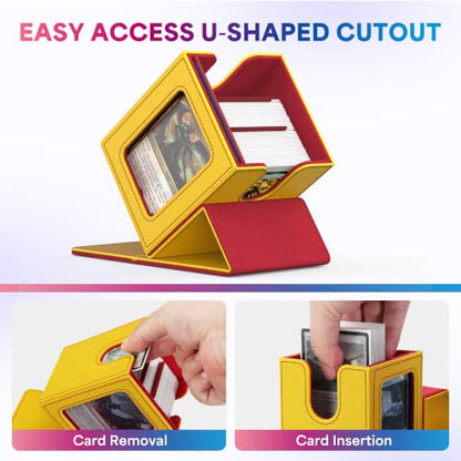 UAONO Card Deck Box for MTG Commander, Independent Commander Display, Fits 100 Double-Sleeved Cards, Magnetic Deck Case for Magic the Gathering TCG, 2 Dividers & 1 Top Loader (Yellow/Red) - color: A-Yellow&Red