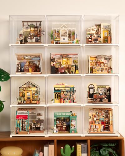 Rowood Display Box,Dustproof Acrylic Display Case for Miniature House Kit,Book Nook,3D Puzzle(11.3x9.3x9.6inch)