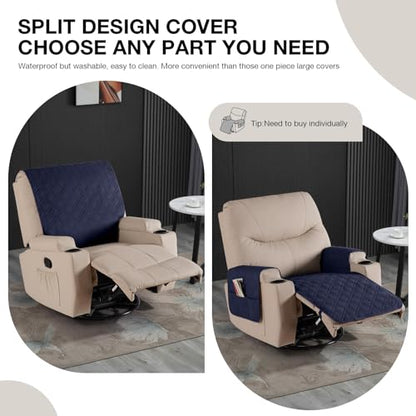 VANSOFY Recliner Chair Covers 100% Waterproof Backrest Cover Reclining Cover Non-Slip Dog Chair Cover Furniture Protector Washable Slipcover Elastic Straps for Pets, Dogs(Dark Blue) - color: Dark Blue