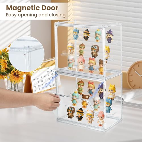 2-Pack Acrylic Display Case for Collectibles, Modular 3-Tier Clear Display Box with Magnetic Door, Stackable Figure Cabinet for Blind Box, Mini Figures, Vinyl Figures & 1:24 Diecast Cars - size: Medium