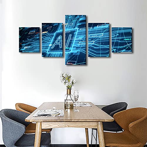 Office Wall Decor Artificial Intelligence Prints Wall Art Canvas Wall Decor 5 Piece Wall Art Artwork for Walls Framed Wall Art Home Office Decor Canvas Art Hanging Wall Decor, 50"x24" - color: Artwork-02, size: 50''Wx24''H