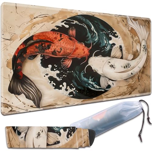 MTG Play Mat, 24" x 14", TCG Card Play Mat, Yin-Yang Koi - color: Yin-yang Koi