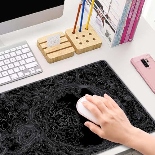 Moon Topographic Map Desk Mat Black Large Mouse Pad XL Extended Gaming Mousepad Keyboard Mouse Mat Desk Pad for Computer Laptop 31.5''X11.8'' Non-Slip Rubber Base with Stitched Edges - color: Moon Topographic Map