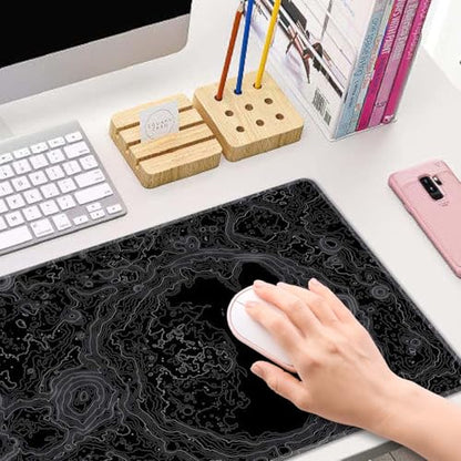 Moon Topographic Map Desk Mat Black Large Mouse Pad XL Extended Gaming Mousepad Keyboard Mouse Mat Desk Pad for Computer Laptop 31.5''X11.8'' Non-Slip Rubber Base with Stitched Edges - color: Moon Topographic Map