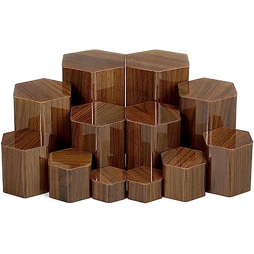 Jetec 12 Pcs Hexagonal Jewelry Display Risers Hexagonal Market Display Risers Stands Acrylic Showcase Acrylic Stand for Jewelry Model Figures Decoration, 6 Sizes (Brown) - color: Brown