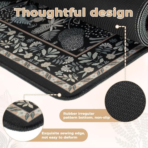 iCasso Black Desk Mat,Big Mouse Pad with Stitched Edges,Gaming Computer Pad for Desktop,Anti-Slip Keyboard Mat for Women Girl,Large Desk Cover Mat for Office Home School - color: A-plant-black