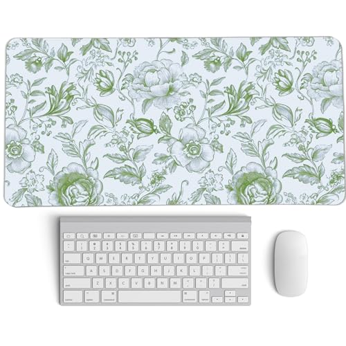 Sage Green Chinoiserie Mouse Pad,Sage Green Floral Desk Mat,XL Large Greens Floral Preppy Trendy Mouse Pad,Girly Gaming Mousepad,Girly Laptop Desk Mat for Dorm Home Office,23.6x11.8 Inch - color: L Sage Green