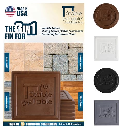 Stable the Table-6 Pack-Walnut Square, Furniture Leveler & Riser, Anti-Slip Sofa Gripper for Hardwood Floors, Floor Protector, Stacking Furniture Pad, Bed, Desk, Couch & Table Stabilizer, Made in USA - color: Walnut Square