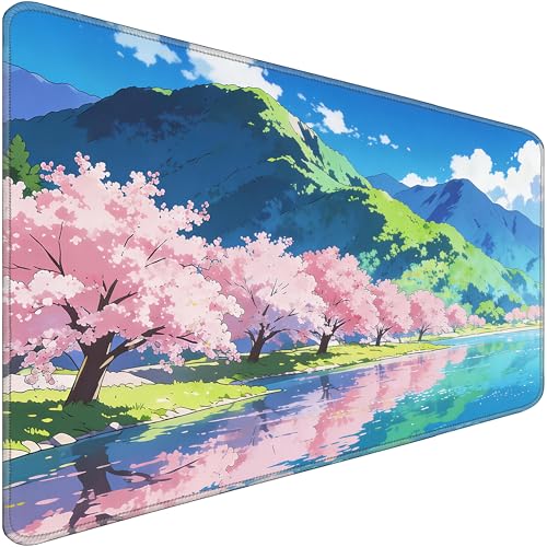 Desk Mat 31.5x15.7 Inch for Office - Extra Large Mouse Pad Protects Desk from Scratches and Spills, Non Slip with Stitched Edges, Lake - color: Lake, size: 31.5" x 15.7"