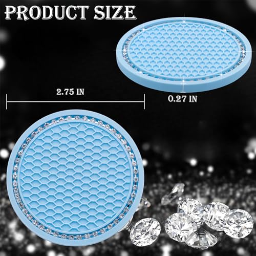2PCS Bling Cup Holder Coaster, 2.75 Inch Auto Car Cup Holder Insert Coasters, Soft Silicone Anti-Slip Shockproof, Universal Vehicle Interior Accessories for Women Girls (Light Blue & White) - color: Light Blue & White, size: 2 pcs