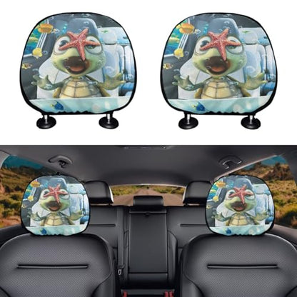 Cute Sea Turtle Car Seat Headrest Protector Set of 2 Pcs Vehicle Seat Pillow Covers Stretchy Auto Seats Headrest Cover Universal Auto Interior Accessories - color: Cute Sea Turtle