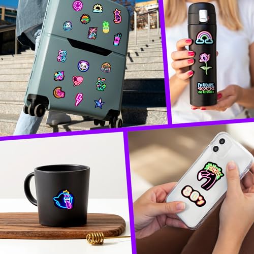 Cool Neon Water Bottle Stickers for Adults, 140 Pcs Waterproof Vinyl Laptop Decals, Teens Phone Case Skateboard Luggage Cup Guitar Decor - color: Non-luminescent-446ksxx-319ksxx