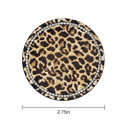 Leopard Print Bling Rhinestone Anti Slip Coasters - 2.75" Insert Suitable for Most Cars - 2PCS - color: Leopard