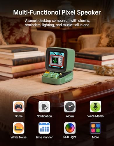 Divoom Ditoo Pro Retro Pixel Art Game Bluetooth Speaker with 16X16 LED App Controlled Front Screen (Green) - color: Green