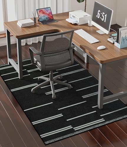 chakme Office Chair Mat for Hardwood Floor, 48"x36" Easy Glide Computer Desk Mat Protector for Rolling Chair Under Desk Rug Nonslip Backing, Machine Wash, (Stripes) - color: Black White Stripes, size: 36"x48"