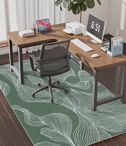 chakme Office Chair Mat for Hardwood Floor, 60"x45" Easy Glide Computer Desk Mat Protector for Rolling Chair Under Desk Rug Nonslip Backing, Machine Wash, (Leaf) - color: Green Leaf, size: 45"x60"