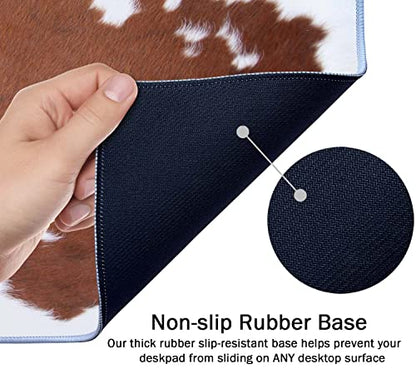 SSOIU Extended Mouse Pad, XXL Gaming Mouse Pads, Large Big Mousepad Laptop Computer Keyboard Mat Desk Pad with Non-Slip Base Stitched Edge for Gaming Office, 35.5 x 15.7 inch, Brown Cowhide Print - color: Brown Cowhide Print