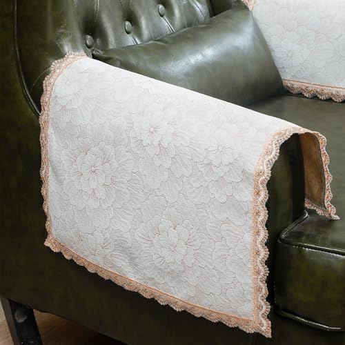 MINJIATEX Couch arm Covers,Non-Slip lace Sofa arm Covers Set of 2 Washable Sofa armrests Cover for Living Room Recliner Chair arm Cover Protectors for Leather armrest (FH-Off White) - color: Fh-off White