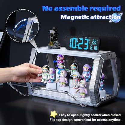 Space Capsule Acrylic Display Case for Collectibles, 2-Tier Anime Figure Display Box with LED Lights & Sound Activated, Magnetic Door, No Assembly, Stackable(White Column Style, 14.1x8.2x8.2In) - size: White & Silver（14.1 x 8.21 x 8.21 inches）