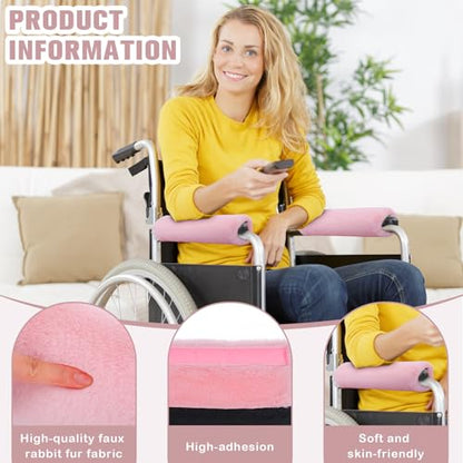 Threlaco 2 Pcs Wheelchair Armrest Covers Soft Fluffy Foam Wheelchair Armrest Pads Non Slip Arm Rest Cover Cushion Pad for Armchairs Office Chairs (Pink) - color: Pink