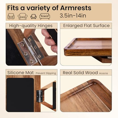 Acacia Wood Couch Arm Tray,Folding Sofa Armrest Tray,Couch Arm Table Clip-On Couch Desk for Drinks, Snacks,Phone,Remote Control - style: Classic