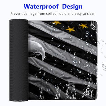 Large Gaming Mouse pad,Black and White Eagle Flag Tempered Glass Back Anti Slip Rubber Base Mouse pad, Suitable for Computer, Laptop, Office Desk Accessories - color: Black and White Eagle Flag Tempered Glass Back